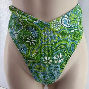 Hollister Swim Ribbed Cheeky Paisley Green Bikini Bottom Womens Large